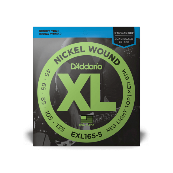 D'Addario E-Bass Saiten EXL165-5 Nickel Wound 45-135 5-String Custom Light, Long Scale