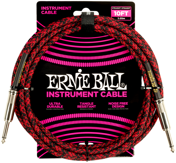 Ernie Ball Instrumentenkabel mit Gewebemantel rot/schwarz 3,05m