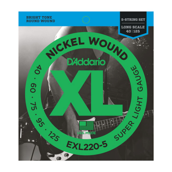 D'Addario E-Bass Saiten EXL220-5 Nickel Wound 40-125 5-String Super Light, Long Scale